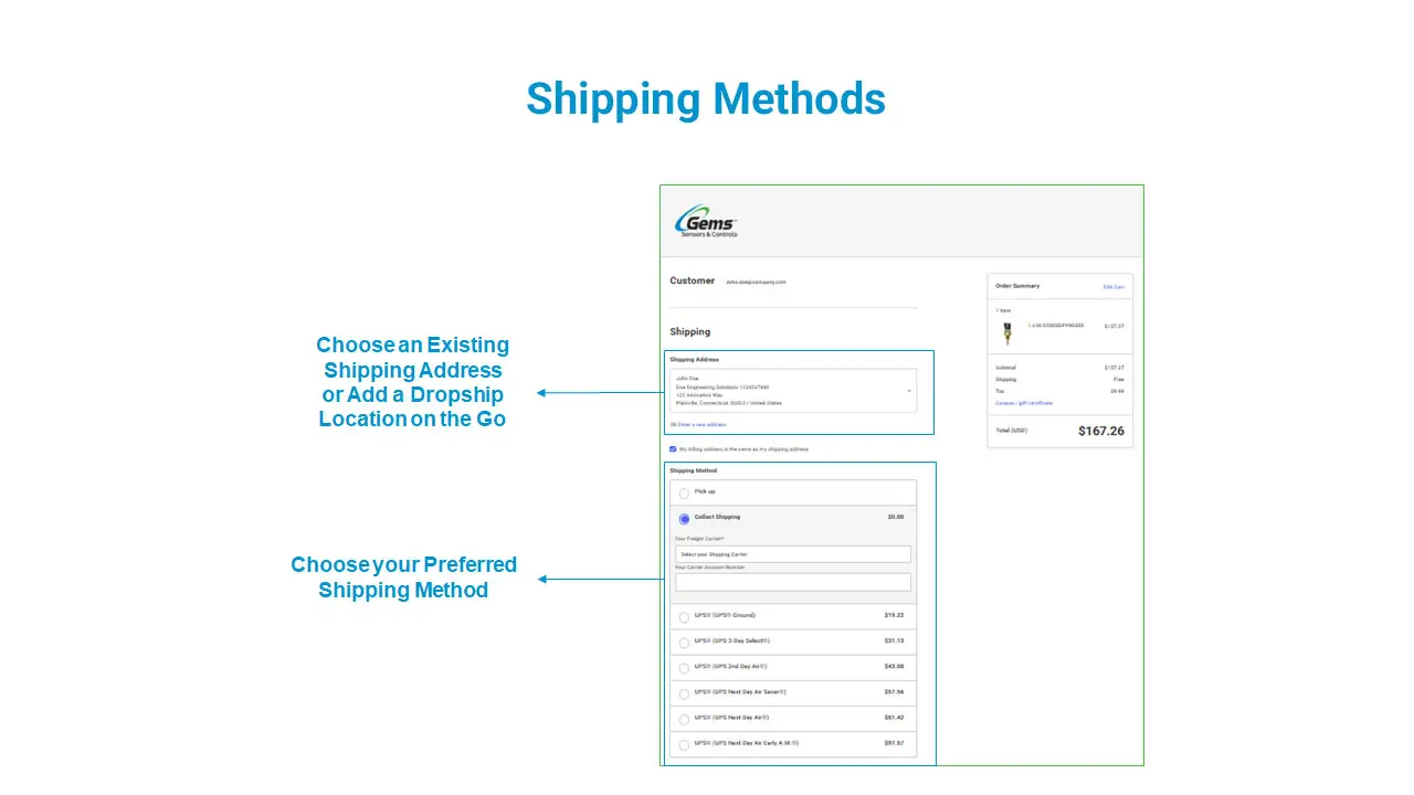 Checkout page shipping methods